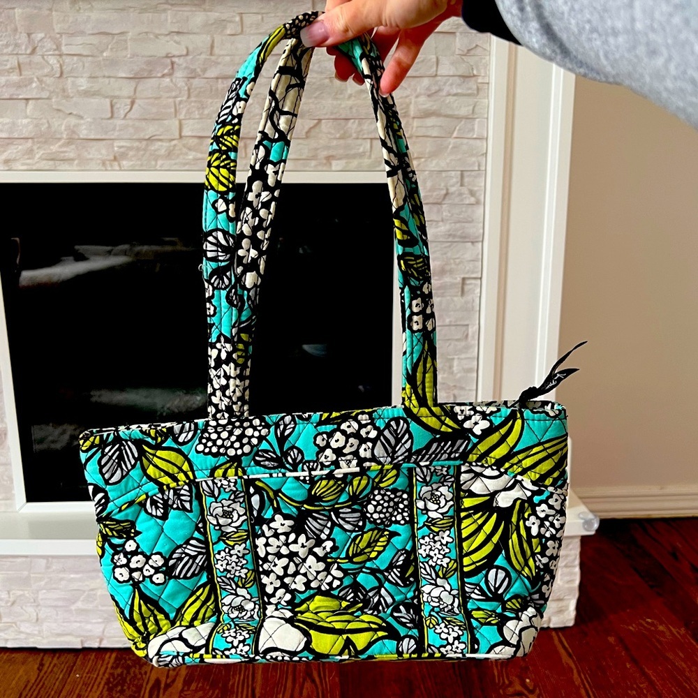 Floral Patterned Tote Bag - Blue and Green